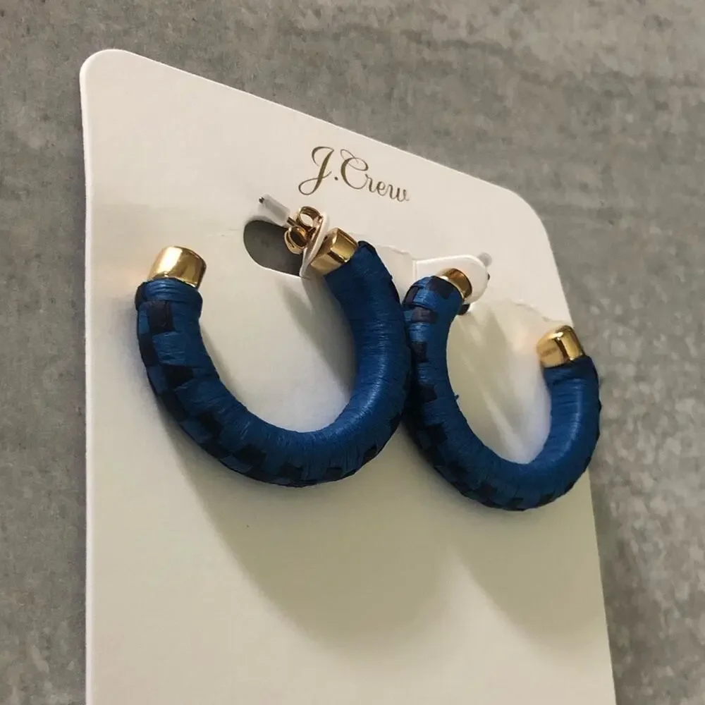J. Crew Blue Raffia Hoop Earrings NEW